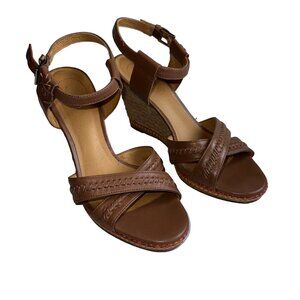Jack‎ Rogers Brown Leather Rainbow Espadrille Wedge Sandals Heels Womens 9.5